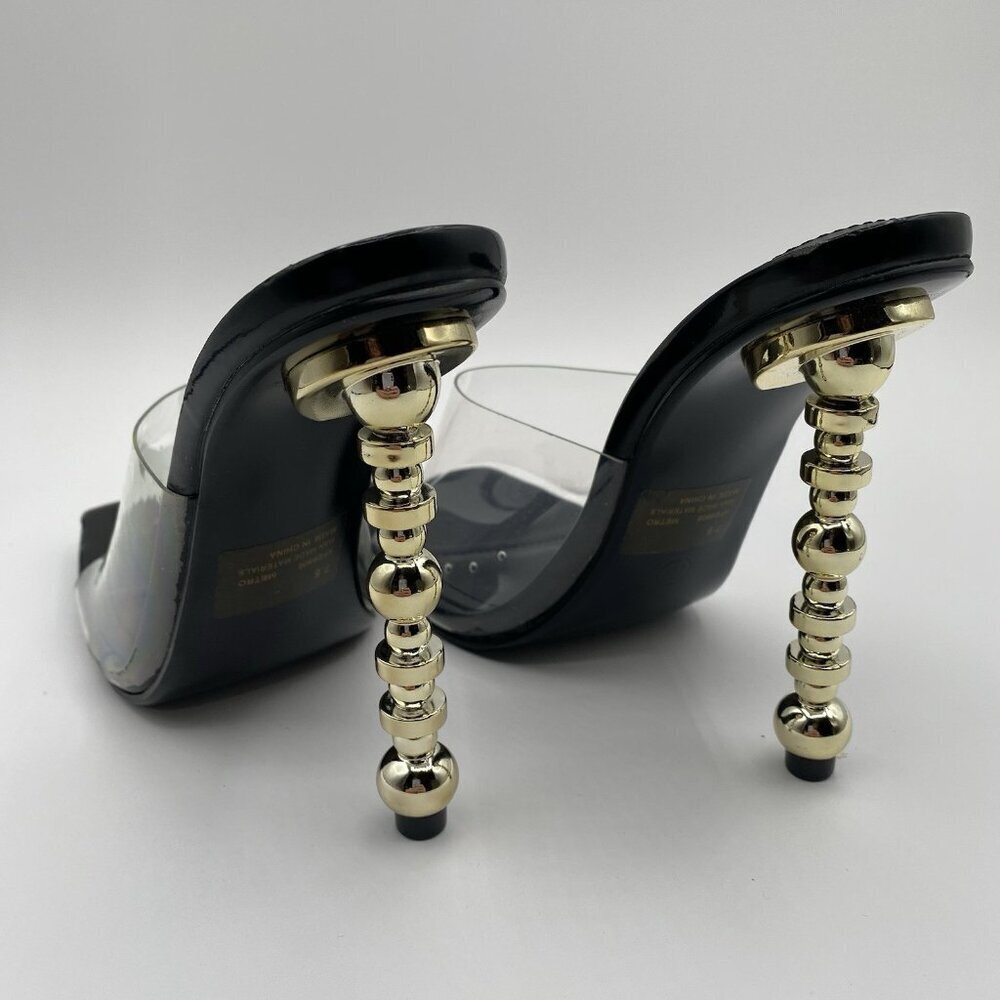 Cape Robin Women’s Black/Gold/Clear Slip-On Open Toe High-Heeled Size 7.5 NWOB
